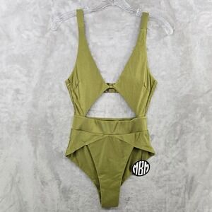 MBM Swim Womens S One Piece Aspire Swimsuit Olive Green Cutout